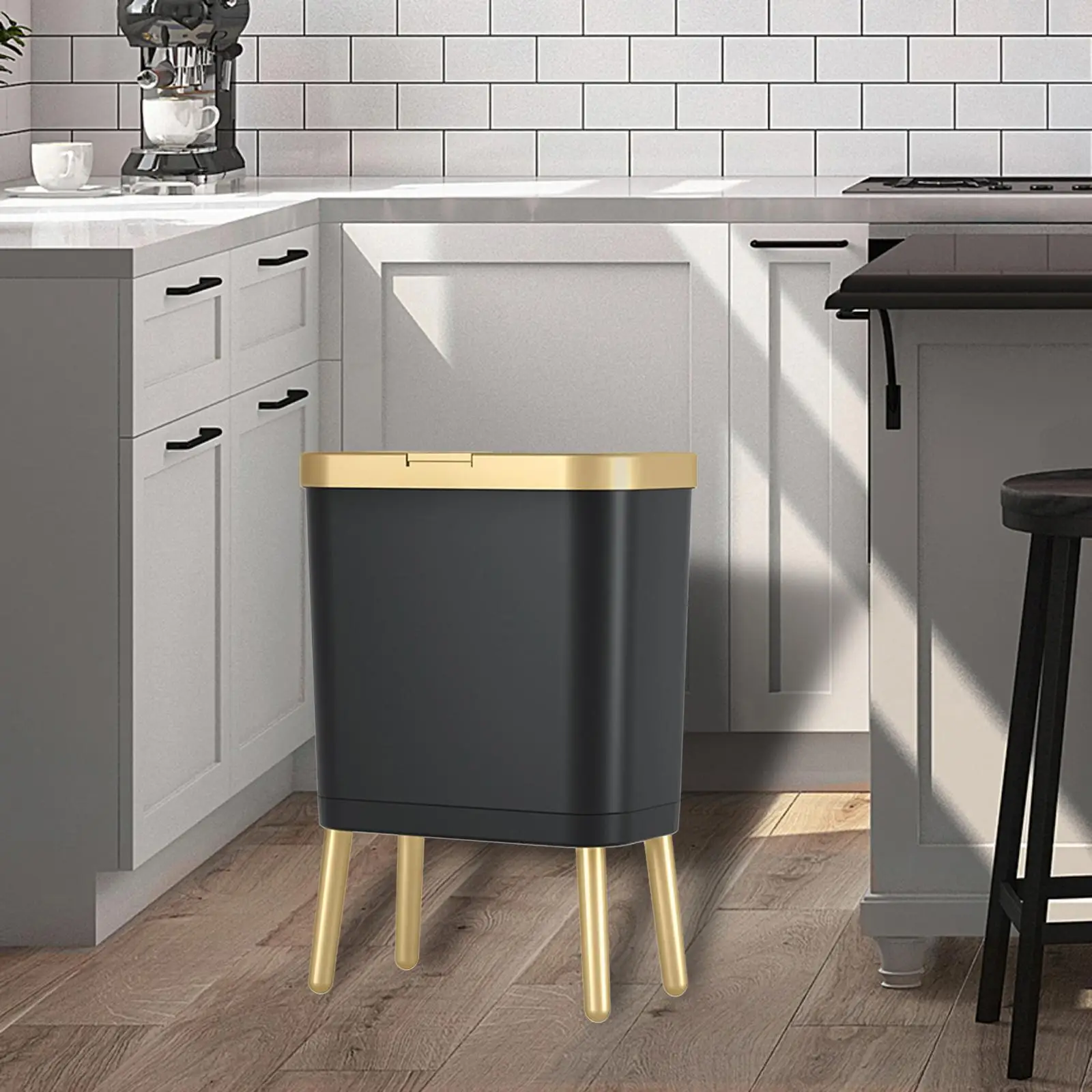 

Waste bedroom with Lid Household Rubbish Bin Luxury 15L Countertop Garbage Bin