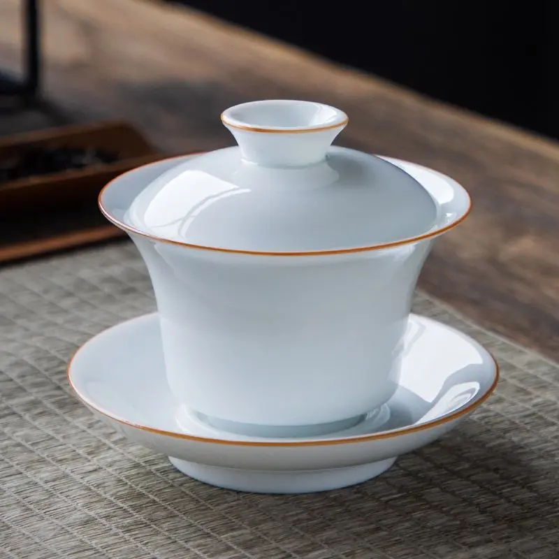 

Gaiwan Coffeeware Teaware Cutlery Puer Cover Bowl Soup with Lid Dehua White Porcelain Sancai Tea Cup Ceramic Kung Fu Accessories