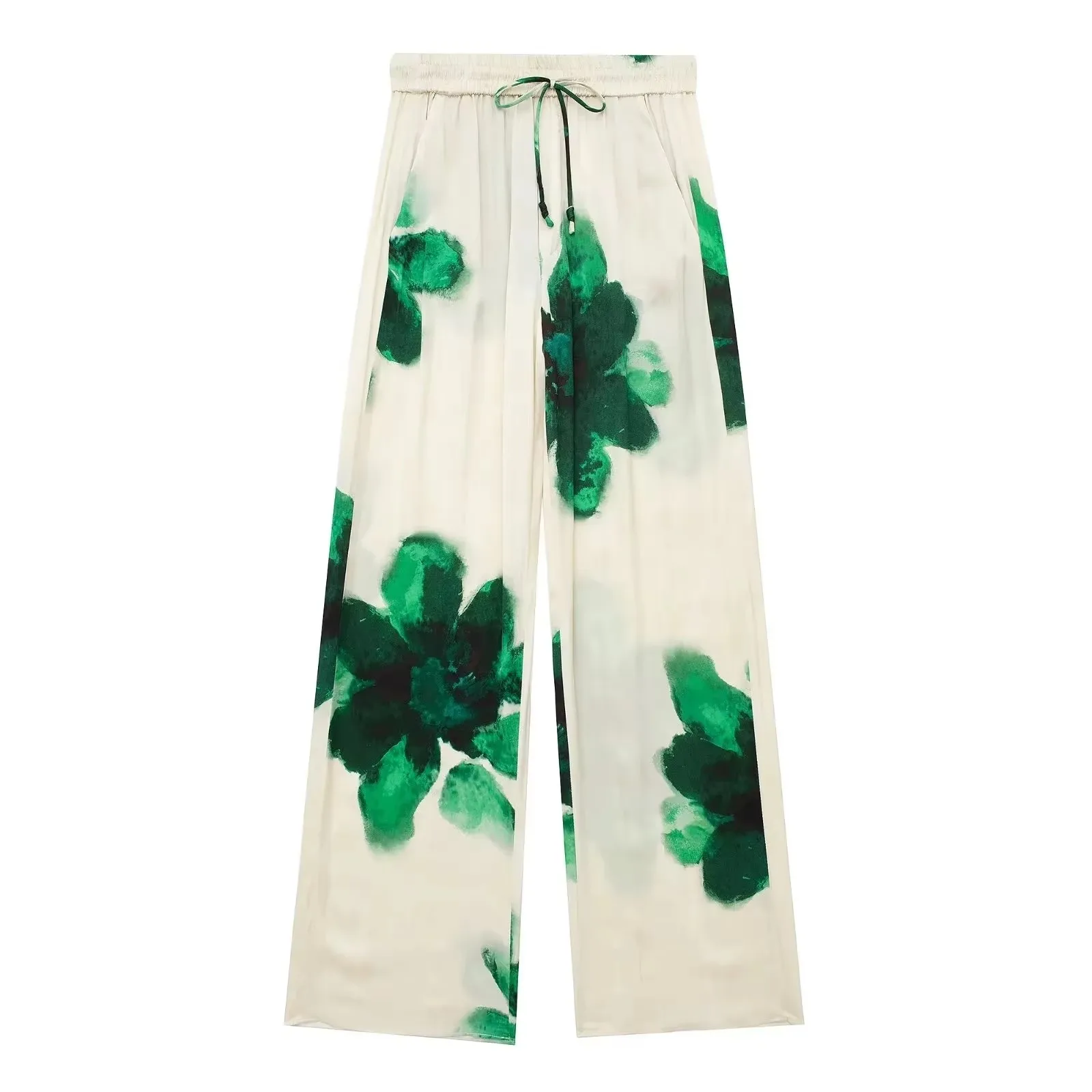 HH Women Fashion Floral Print Wide Leg Pants Loose Casual High Waist Drawstring Trousers Elegant Woman High Street Pant
