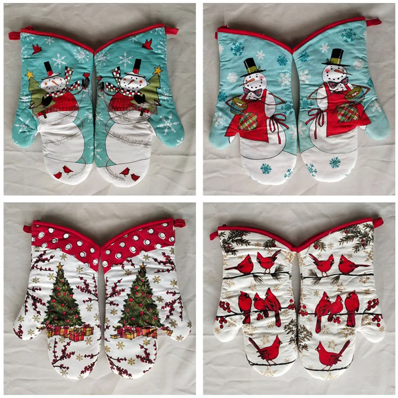 1Pc 18x33cm Cotton Christmas Printed Kitchen Baking Oven Mitt Microwave Insulation Glove Pad Xmas Party Gift