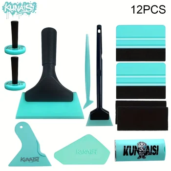 Kit di 12 Attrezzi per Wrapping Auto con Localizzatore Magnetico, Raschietto per Acqua e Squeegee in Feltro per Installazione di Pellicole in Vinile/PPF su Auto e Mobili