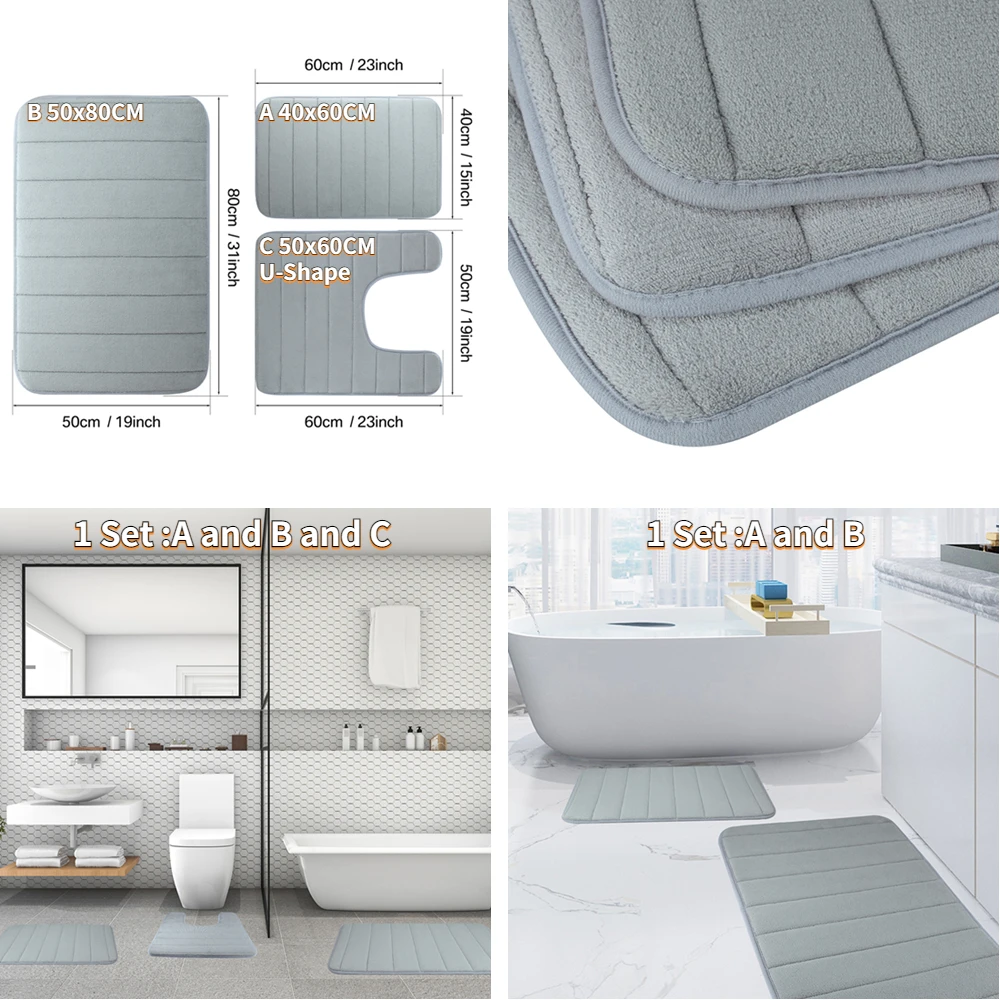 1pc Super Water Absorbent Memory Foam Bath Mat - Machine Washable  Cobblestone Bathroom Rug for Bathroom - GREY