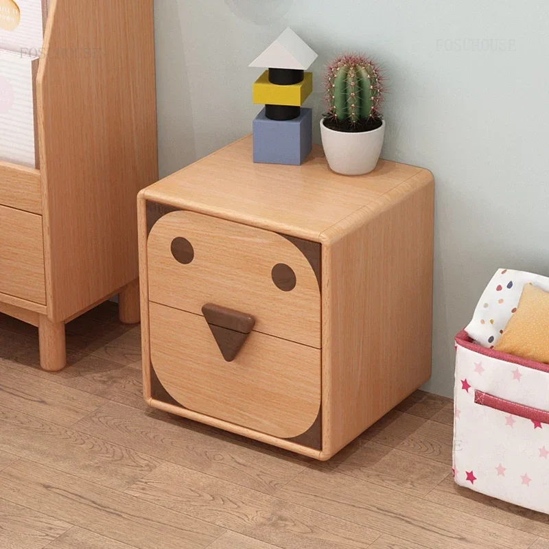Solid Wood Children's Bedroom Nightstands Modern Apartment Dormitory Storage Cabinets Nordic Household Furniture Side Tables H