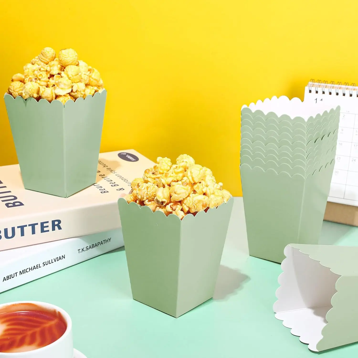 12 Stück salbeigrüne Mini-Popcorn-Boxen, grüne Popcorn-Eimer, Süßigkeiten-Geschenkboxen für Filmnacht-Partyzubehör – Detail 2