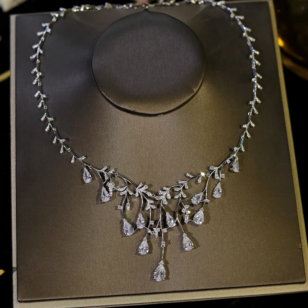 ASNORA 2024 Neue Wasser Tropfen Schmuck Set Engagement Hochzeit Halskette Für Frauen Braut Brautjungfer Geschenk_voghion.com