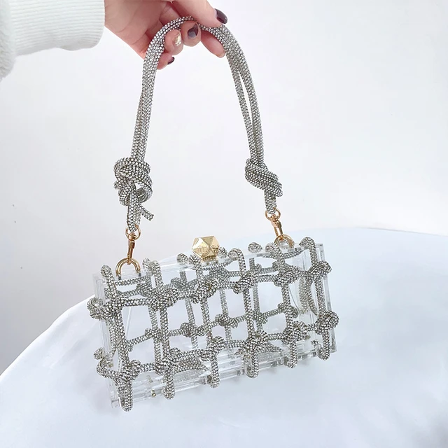 Trendy box handbag with mini rhinestones