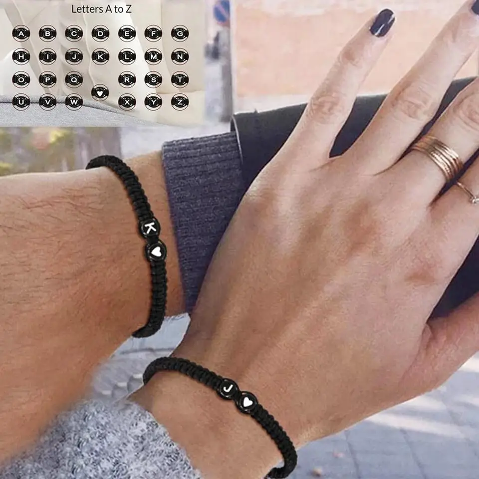 Bracciale Amicizia Con Iniziale A Cuore In Oro - Regolabile, Fatto A Mano, Corda Intrecciata - Regalo Personalizzato Dalla A Alla Z