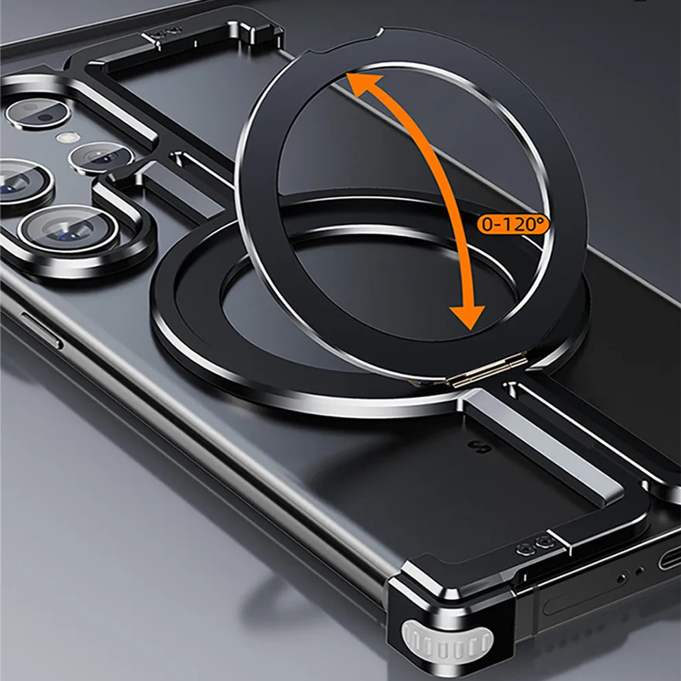 Aerospace Aluminum Hollow Airbag Corner Magsafe Case For Samsung Galaxy S24 Ultra Plus Metal Ring Bracket Holder Frameless Cover