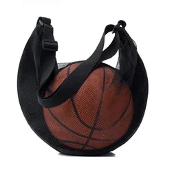 Single Mesh Ball Bag with Zipper Pocket and Drawstring Sling (Black)