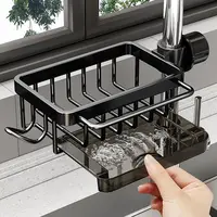 Organisateur de robinet d'évier de cuisine, support d'organisation 3-en-1 pour robinet de cuisine - porte-éponge à vaisselle, panier de rangement multifonction 1