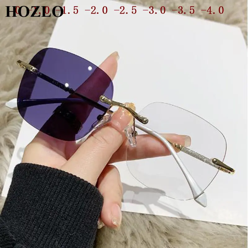 

Photochromic Reading Glasses rimless Anti-blue Light myopia Eyeglasses Women Men Far Sight Optical Eyewear Diopters To - 4.0