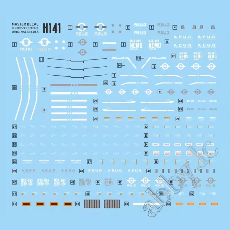 1/144 스케일 MSA-003 Nemo AEUG ver 워터슬라이드 데칼 스티커 UV 라이트 반응 프리컷 HGUC 모델 키트 D.L Master H141 커스텀 부품