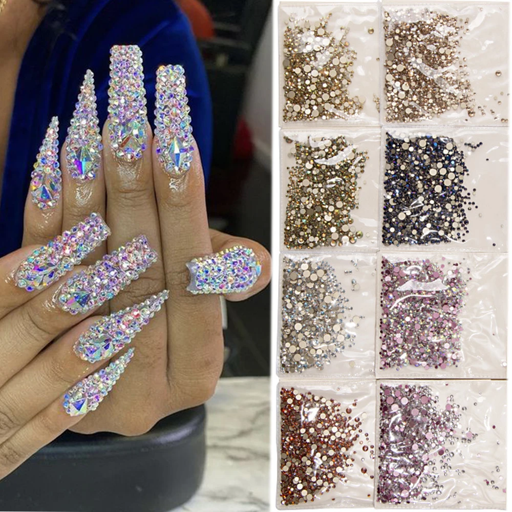 1440Pcs Nail Art Mini Rhinestones 3D Glass Crystal Gems DIY Manicure Decor  Tool