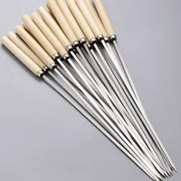 Brochettes de barbecue anti-brûlure avec manche en bois, peuvent être réutilisées, brochettes de barbecue en métal en acier inoxydable 304, larges, 5/10 pièces 1