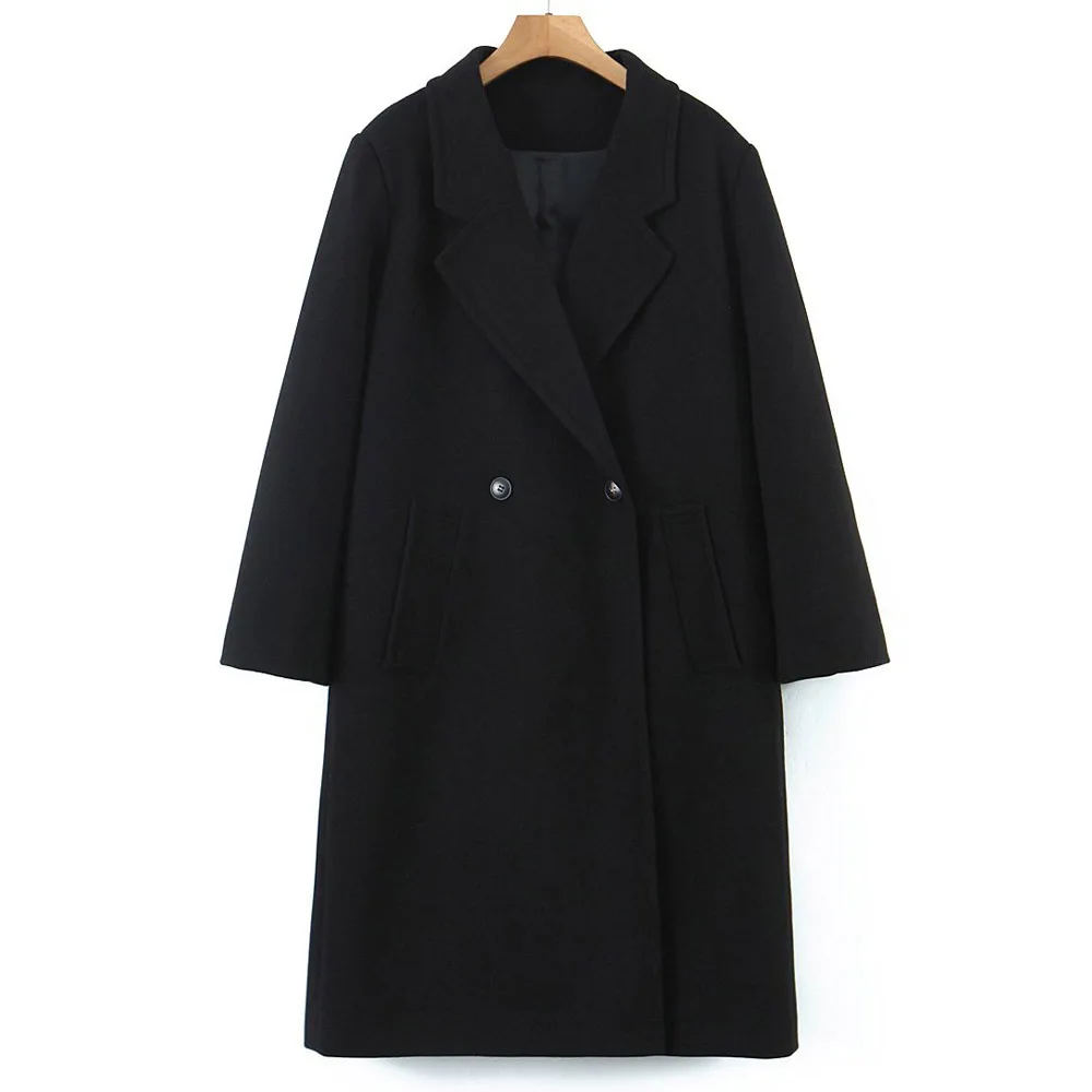 

Осень Хорошее Качество Женщины Плюс Размер шерстяное пальто Повседневная Одежда Зима Outewear Классический Ретро Зазубренный Воротник Толстый Длинное Пальто