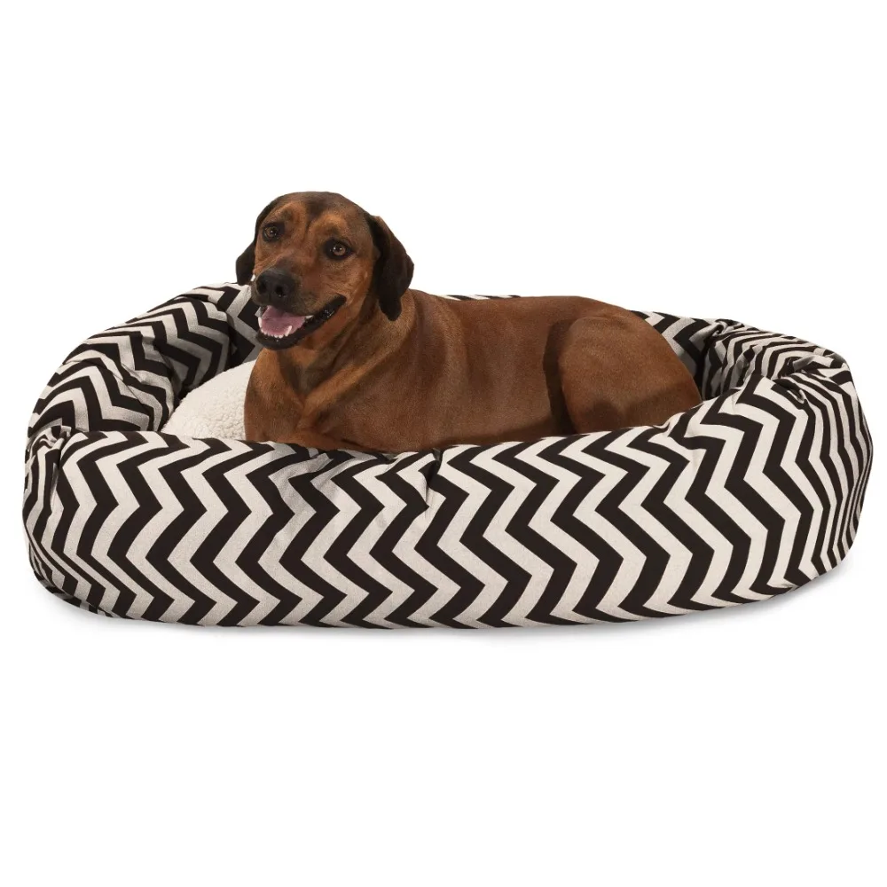 

Chevron Sherpa Bagel Pet Bed For Dogs, Black, Extra Large