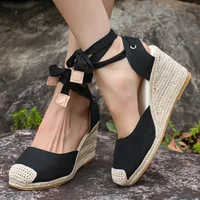 Espadrilles sandales compensées pour femmes été 2025 bout fermé bride à la cheville sandales Slingback femme confort à lacets sandales décontractées 4
