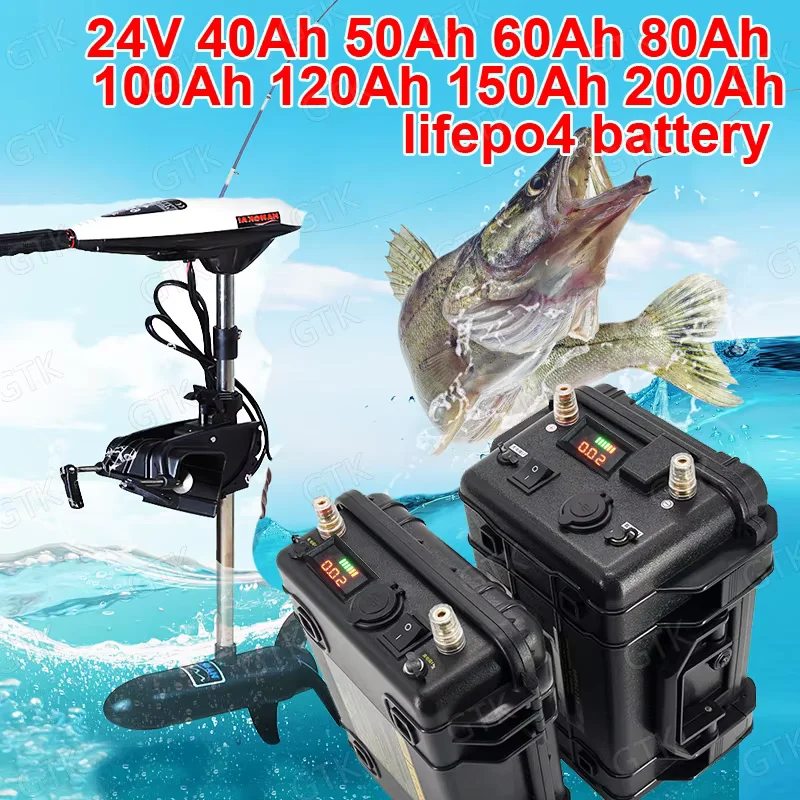 GTK 24V 50AH 60AH 80AH 100AH 150AH Lifepo4 Lithium Battery With BMS For Trolling Fishing Inflatable Boat,Golf Carts,Camping equi 2