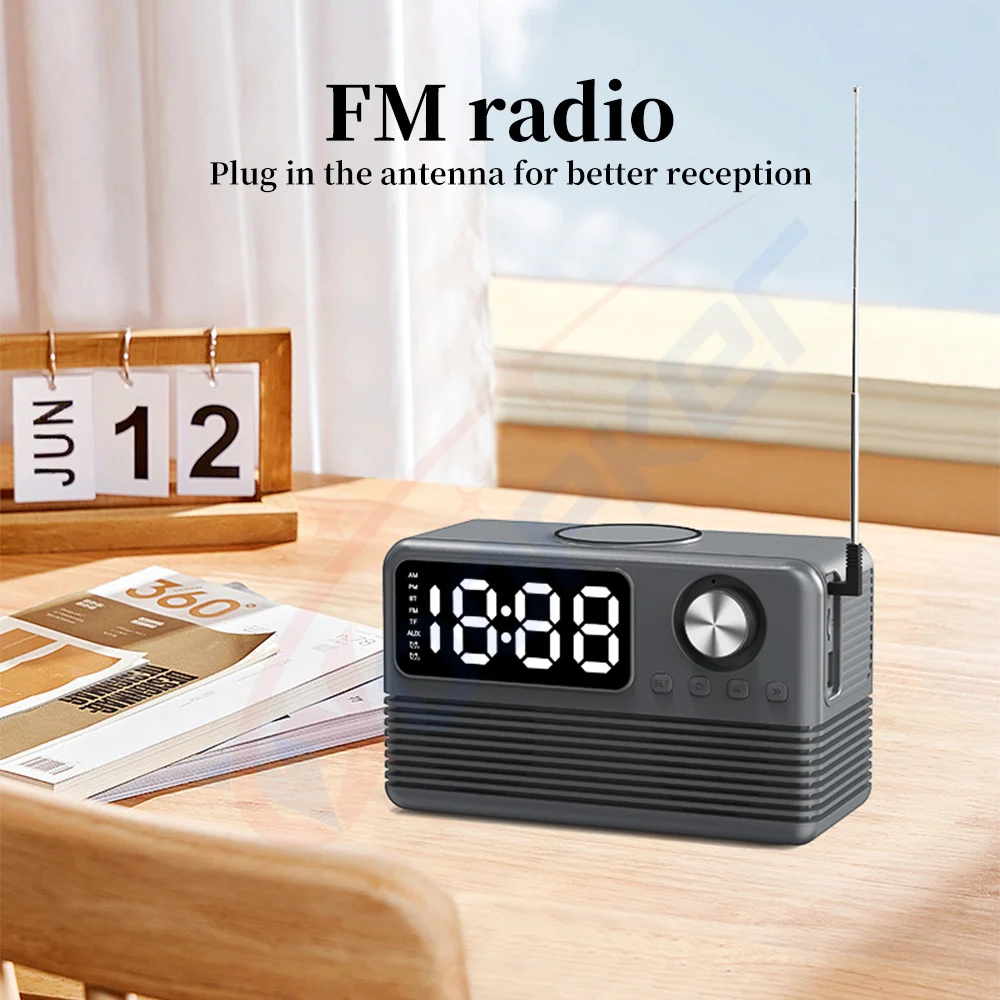 Wireless Charger Radio Time Alarm Clock LED Digital 15W Fast Charging Dock Stati