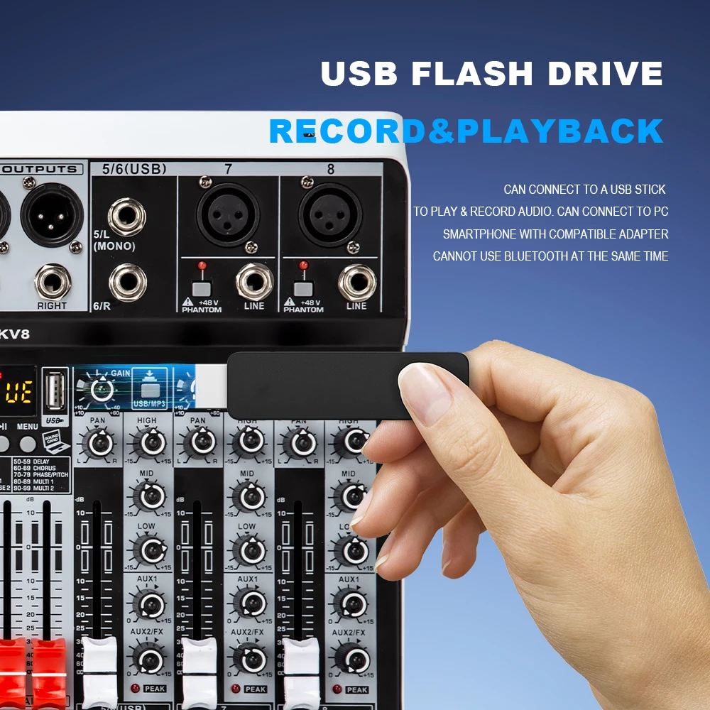 4 6 8 Channel Audio Mixer Sound Mixing Console with USB interface 99DSP 48V Phantom Power for Recording Streaming