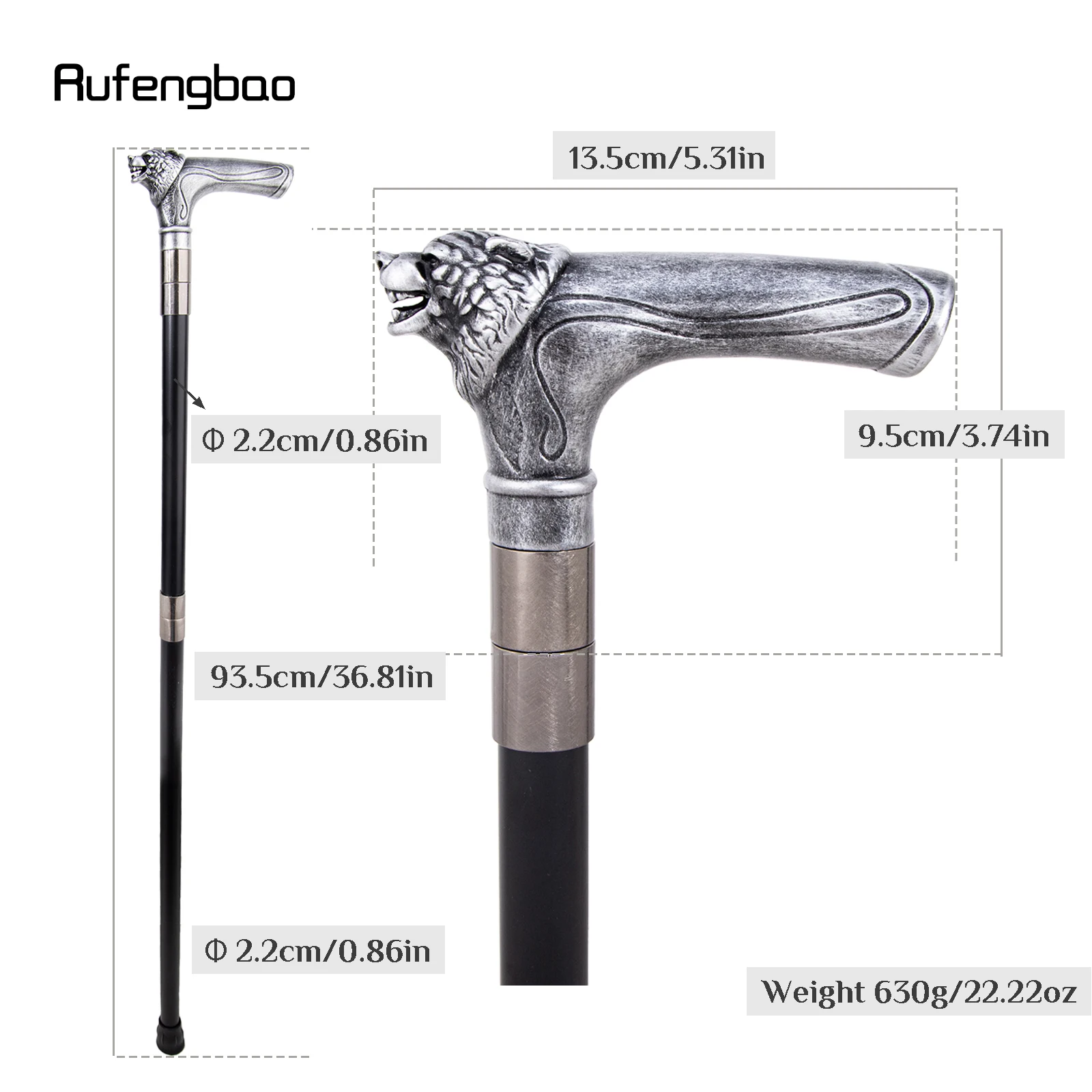 Silvery Bear Head Handle Decorative Stick Decorative Cane for Halloween for Cosplay and Parties Cane 93cm