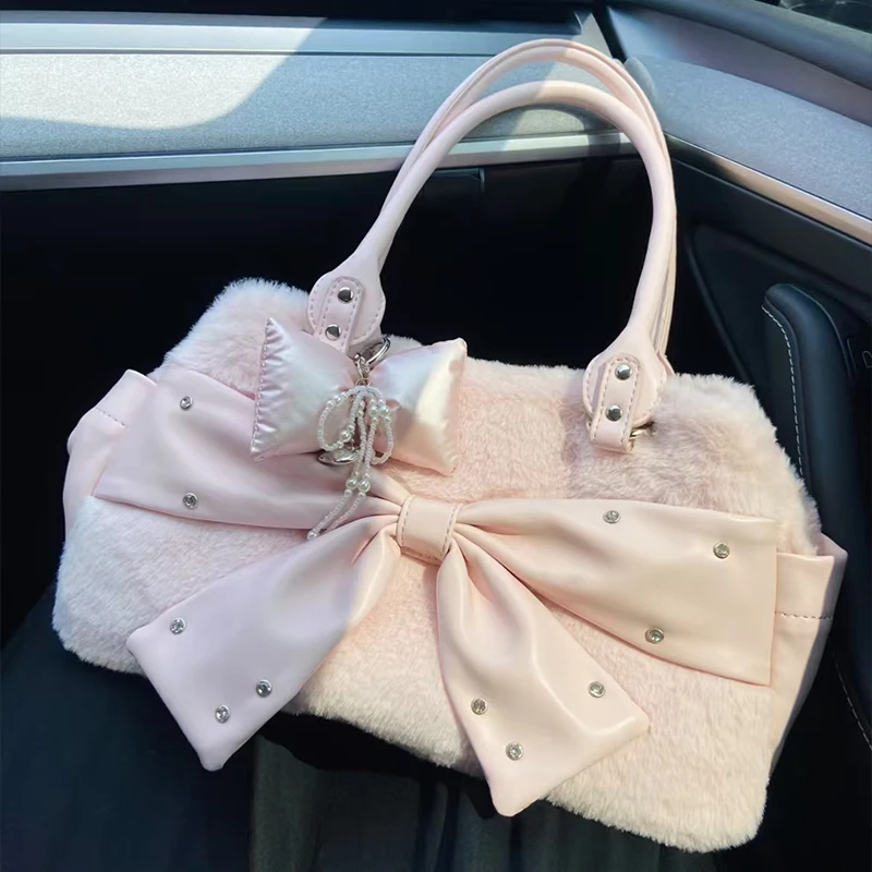 Vintage Polka Dot Bow Unterarm-Umhängetasche, japanische Retro-Damen-Einkaufstasche, Y2k-Lolita-Mädchen, leichte, mühelose, schicke Handtasche – Detail 29
