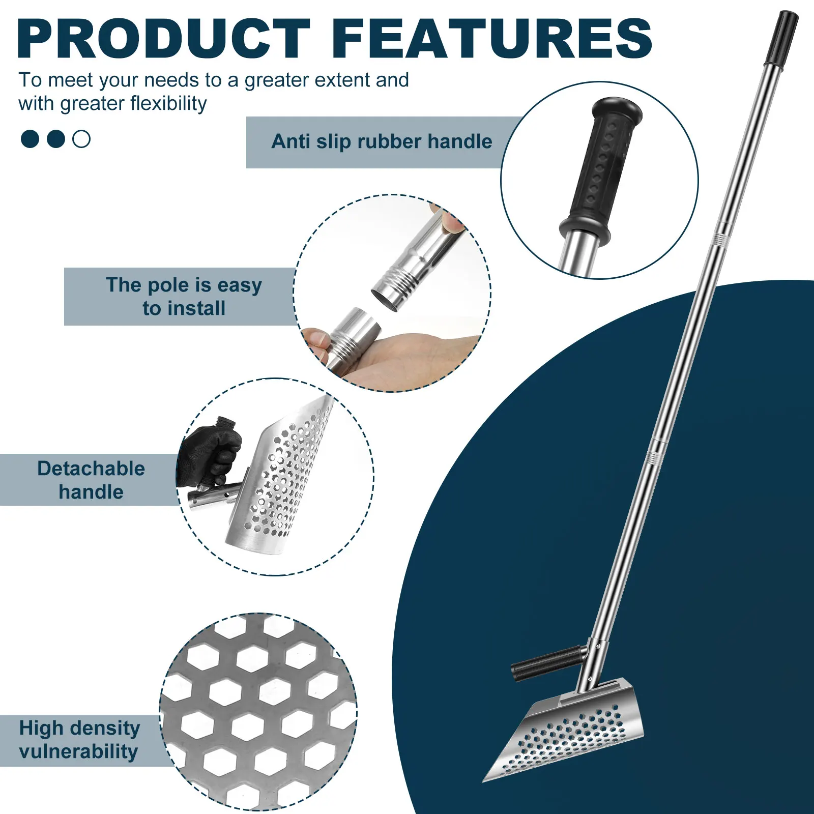 Beach Sand Scoop Shovel Stainless Steel Long Handle Sand Scoop Gloves Manual Sand Sifter Shovel for Underwater Treasure Hunting 4