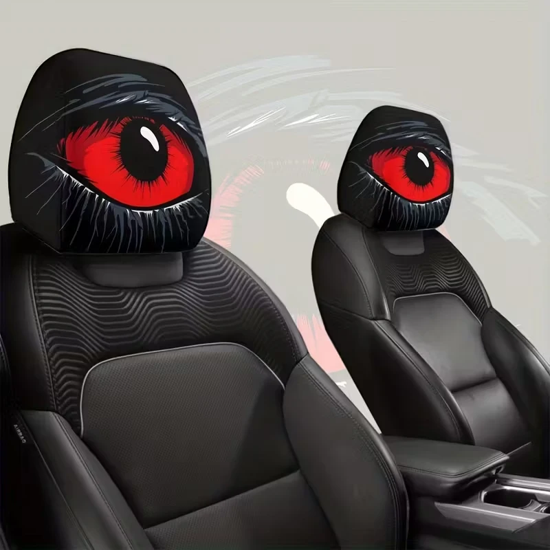 2 Stück Auto-Kopfbedeckung mit roten Augen, doppelseitig bedruckt, modische staubdichte Kopfhülle, personalisierter Auto-Innenraum – Detail 7