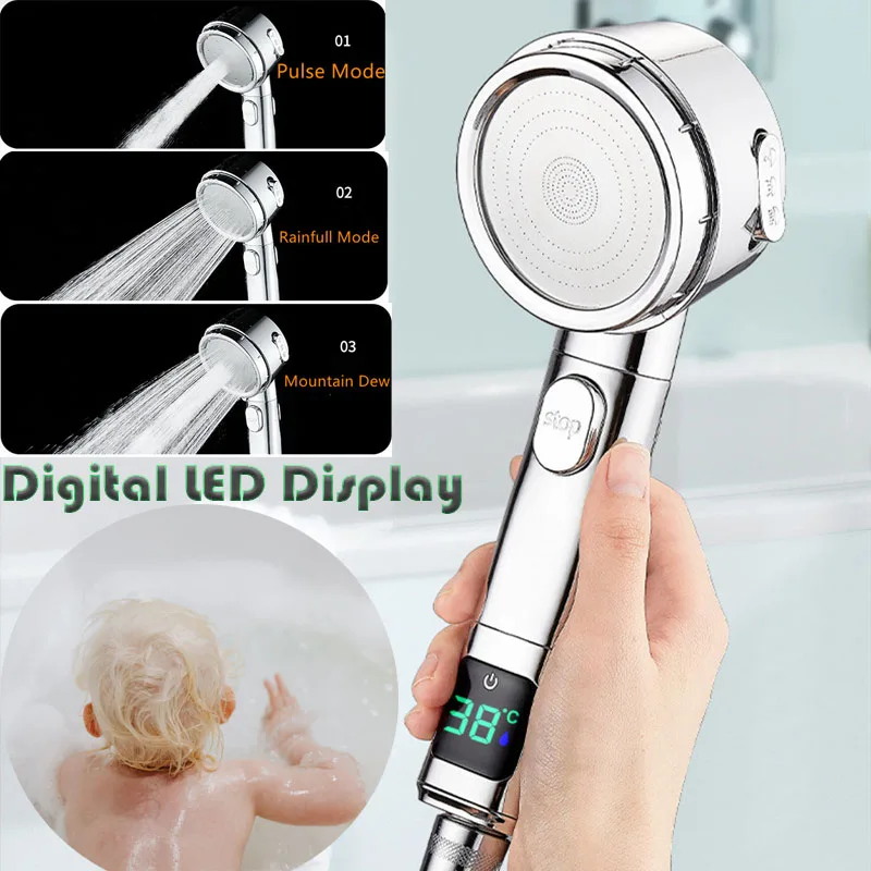 2022 Digital LED Display Shower Head Water Saving Headshower For Baby Adult Bathroom 3Mode Adjustable Spray Heads |