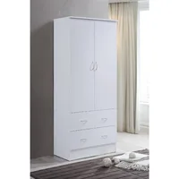 Two Door Wardrobe with Two Drawers and Hanging Rod, White muebles de dormitorio  closet organizer 3