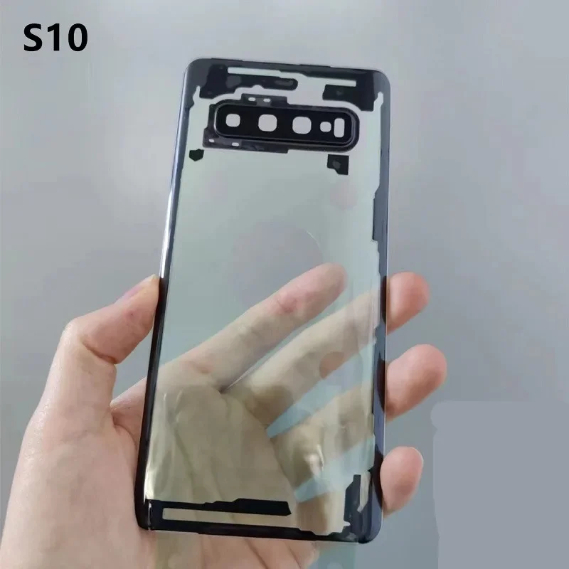 삼성 갤럭시 S10 5G S9 Plus S10E S8 S7 투명 배터리 뒷면 커버 수리 도어 후면 케이스 + 카메라 렌즈 용 하우징