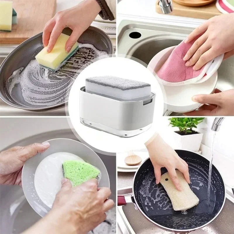 Soap dispenser 2In1 Dish Soap Dispenser Liquid Soap Pump Dispenser Container Sponge Holder For Kitchen Bathroom Washing Accessories