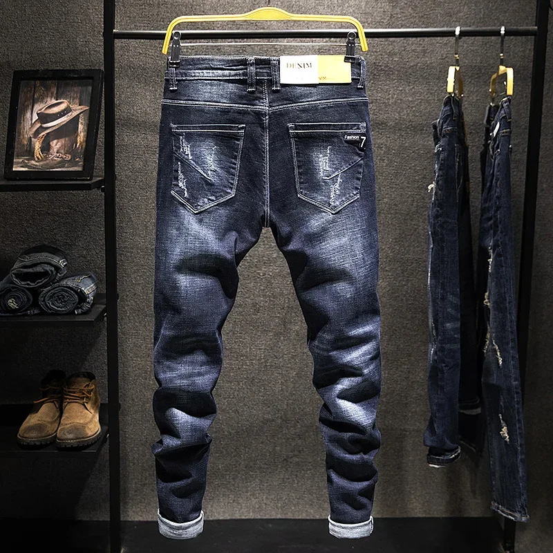 Ripped Jeans Men Slim-fit Denim Pants Cotton Korean Style Elasticity Versatile Men's Clothing