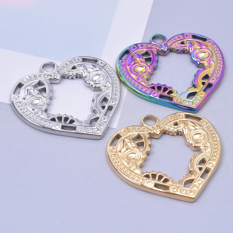

6Pcs Hollow Heart Gear Teampunk Cogs Gears Pendant Charm for Jewelry Making DIY Bracelet Necklace Accessories Handmade Material
