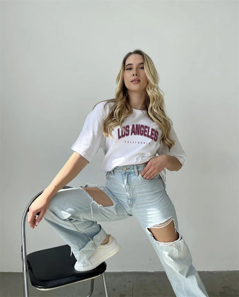 Hirsionsan Korean Letter Graphic T-shirt Women 2023 Summer O-neck Short Sleeve Basic Tees Female Oversized 100% Cotton201_voghion.com