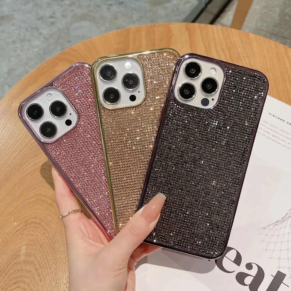 

Чехол для телефона из ТПУ с бриллиантами для iPhone 15 14 13 12 11 Pro Max роскошный Гальванизированный Блестящий Мягкий защитный чехол Аксессуары