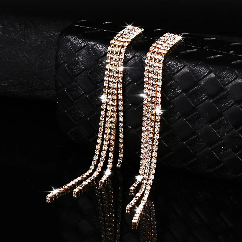 New Luxury Rhinestone Crystal Long Tassel Earrings for Women Bridal Drop Dangling Earrings Party Wedding Jewelry Gifts - Image 2