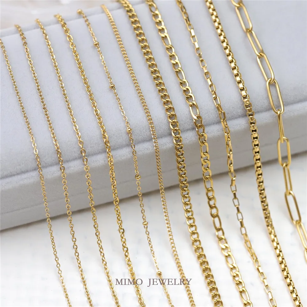 Titanium Steel Plated 18k Gold Flat O Chain Side Chain Box Chain Loose Chain DIY Bracelet Necklace Accessories M-037