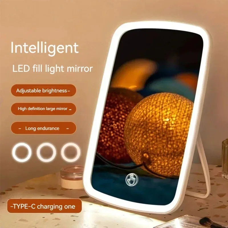 Portable Makeup Mirror With Led Light Touch Screen 3color Light Vanity Folding Dressing Mirror Home Beauty Tools