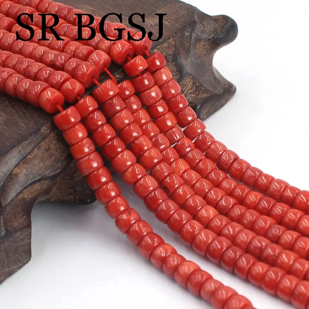 

4x6mm Rondelle Beaded Jewelry DIY Loose Real Genuine Natural Red Coral Beads 15"