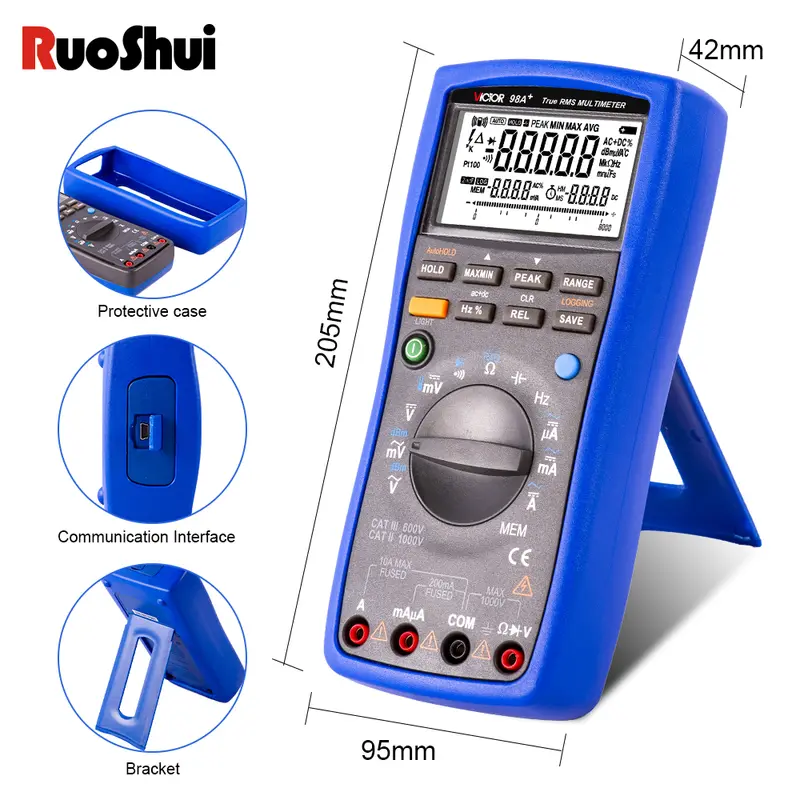 Victor 98A+ Handheld Smart Digital Multimeter LCD Backlight Portable AC/DC Ammeter Voltmeter Ohm Voltage Tester Meter Multimetro - Image 5