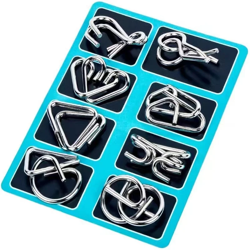 Montessori Metal Puzzle Wire IQ Mind Brain Teaser Puzzles Adults Interactive Game Reliever Educational Toys 8Pcs/Set puzzle toys