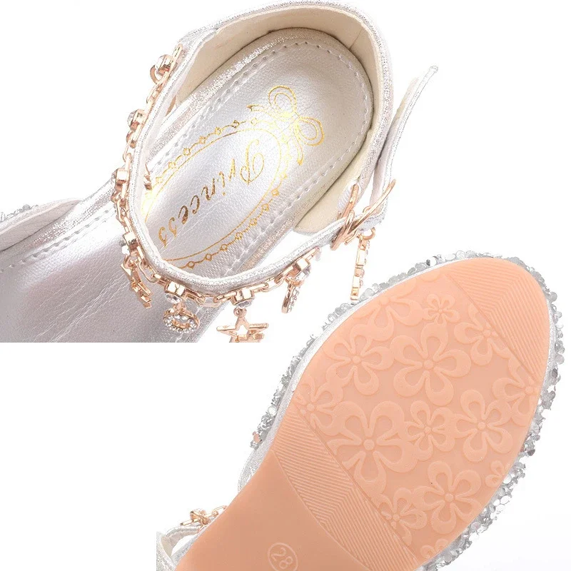 Girls High Heel Shoes Sequin Glitter Shiny Princess Shoe for Kids