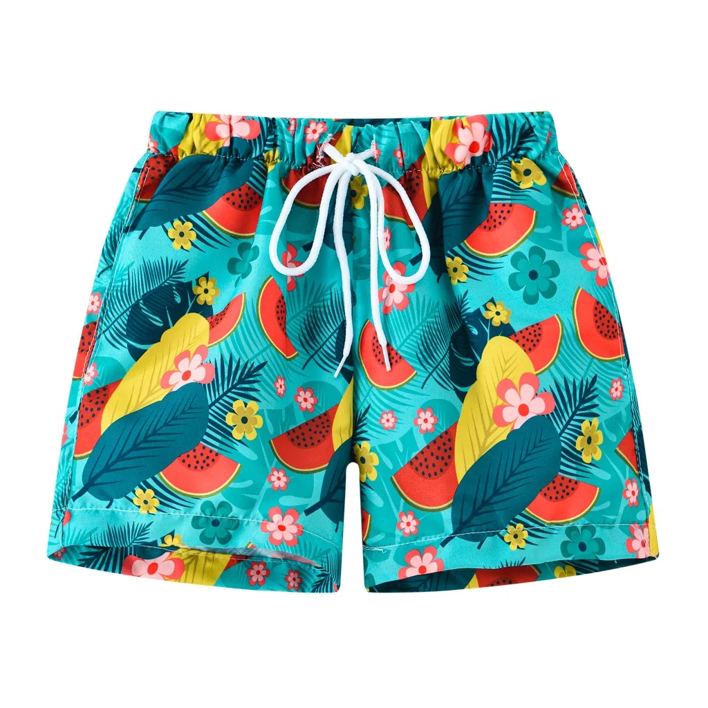 OVTRB Kids Boy Swim Shorts Pull-on Summer Graphic Shorts Little Boys Beach Short Pants Drawstring Knee Length Bathing