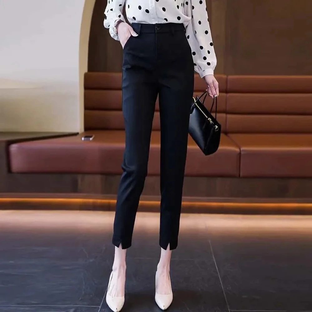 Black Khaki Dress Pants for Women Business High Waisted Stretch Ankle Work Pants Solid Straight Leg