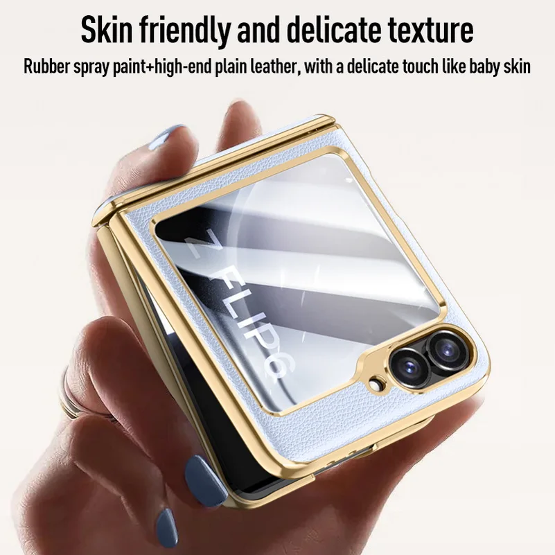 Electroplate Spring Hinged Leather Tempered Glass Protective Case - All-Inclusive Cover