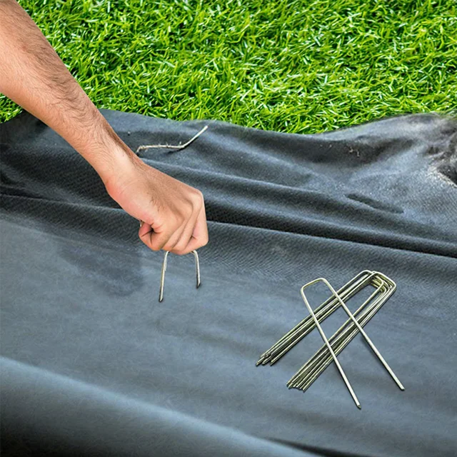 U Alakú Horganyzott Őrölt Horgonyok Tétek Csapok A Gyeptermelő Gyomnövényes Helyszíni Fűszövet Hálószálak Rögzítéséhez - Image 4