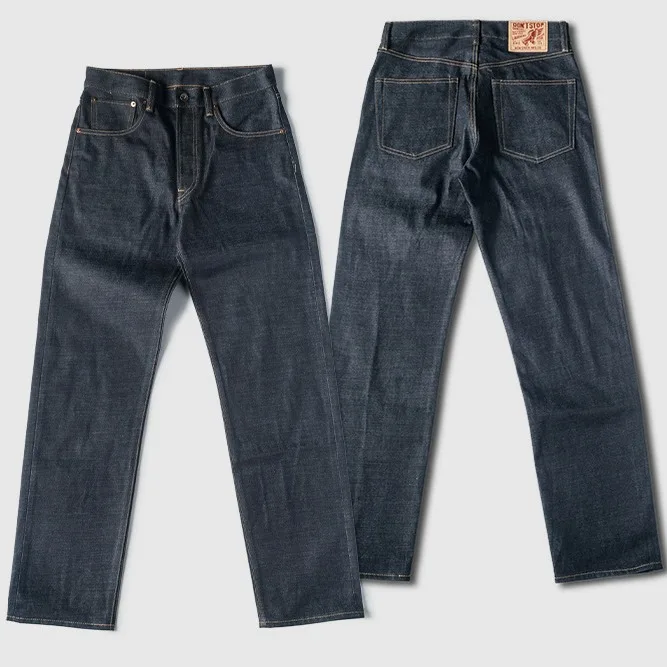 ג'ינס גברים וינטג' בגזרה ישרה, מותן בינוני, צבע מקורי אדום, דנים קז'ואל, אביב, נוער, גזרה פופולרית, מכנסיים ארוכים