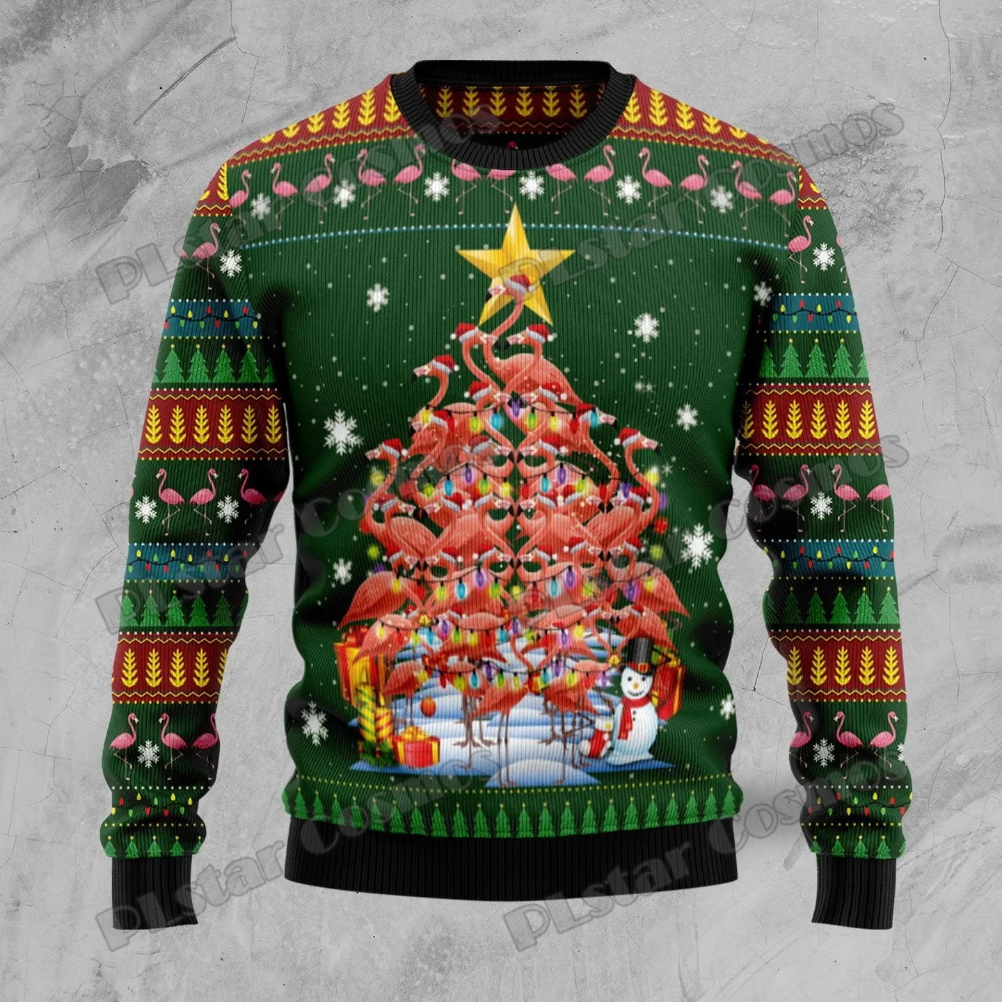 PLstar Cosmos Flamingo Christmas Tree 3D Printed Men's Ugly Christmas Sweater Winter Unisex Casual Knitwear Pullover MYY05