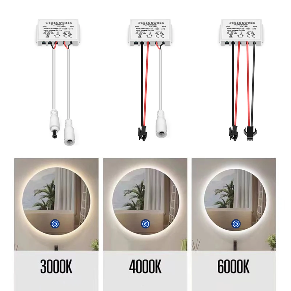 12V 5A 욕실 거울 LED 조광기 스위치 용량 성 CCT 조정 가능한 터치 센서 미러 조명 백라이트 장식
